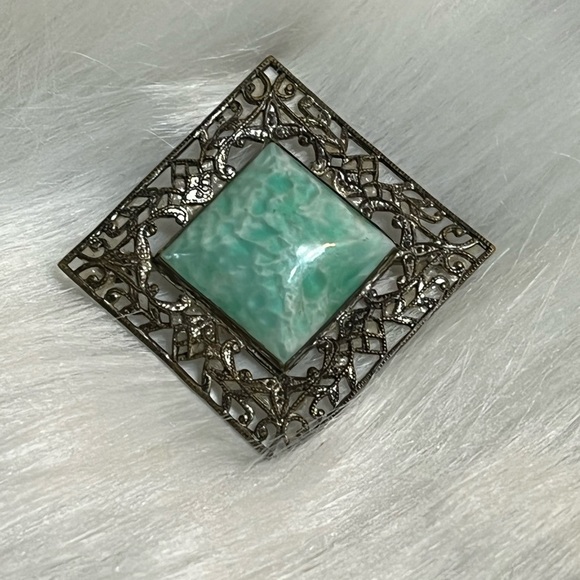 Vintage Jewelry - Antique Art Deco Peking Glass Brooch